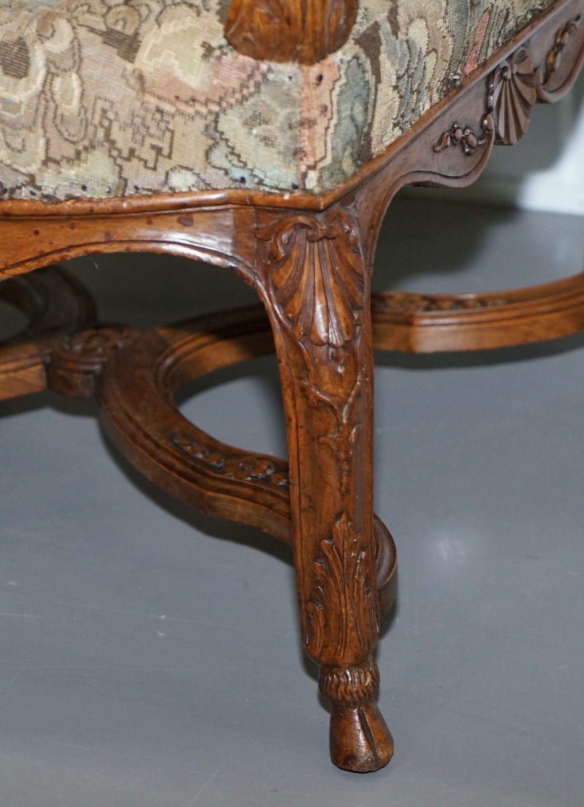 photo furniture Rare 19th Century French Embroidered Armchair Ornately Carved Frame High Back