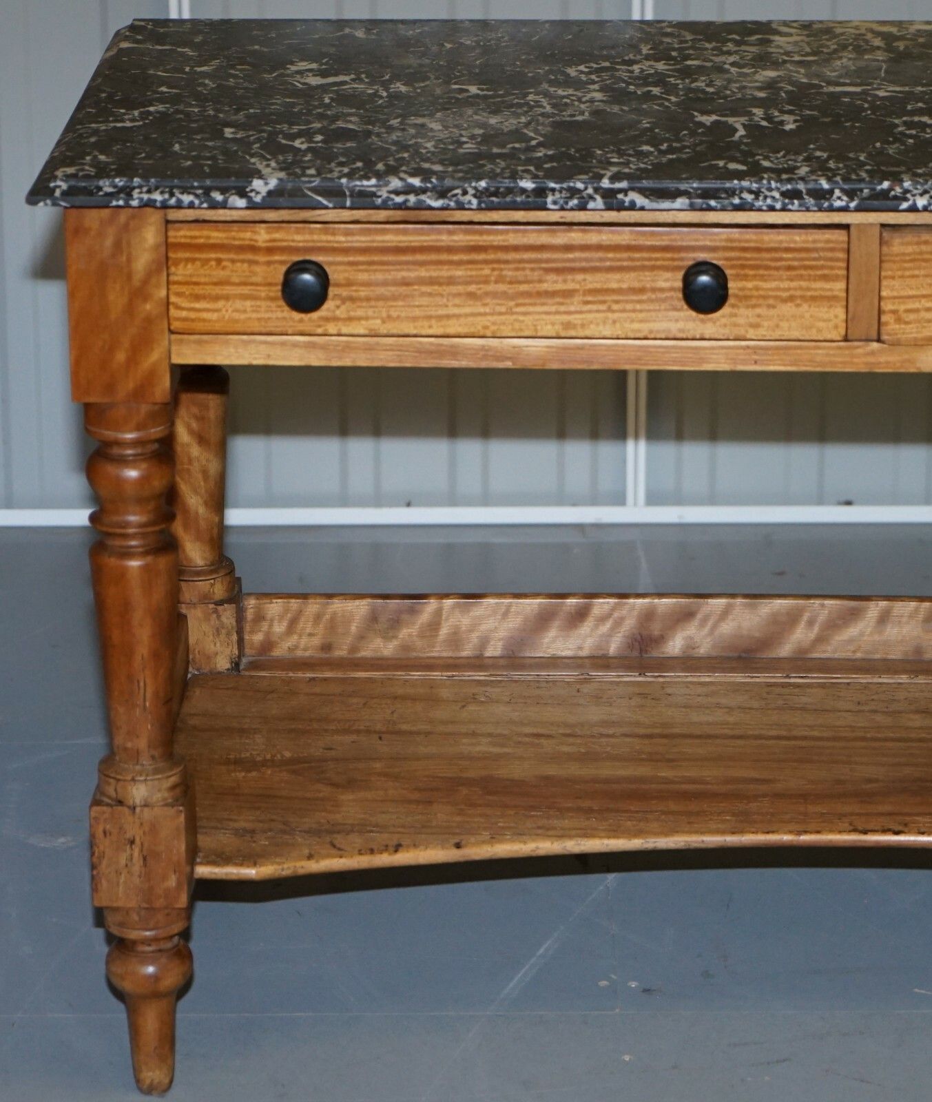 Stunning Victorian 1880 Marble Topped Satinwood Console Or Writing Table Desk photo vinterior