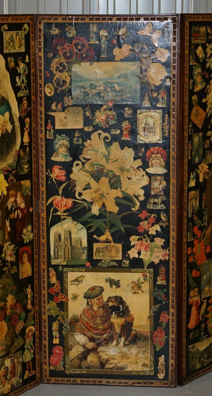 Original Queen Victoria Decoupage Four Panel Folding Screen Totally Original photo 1200.0