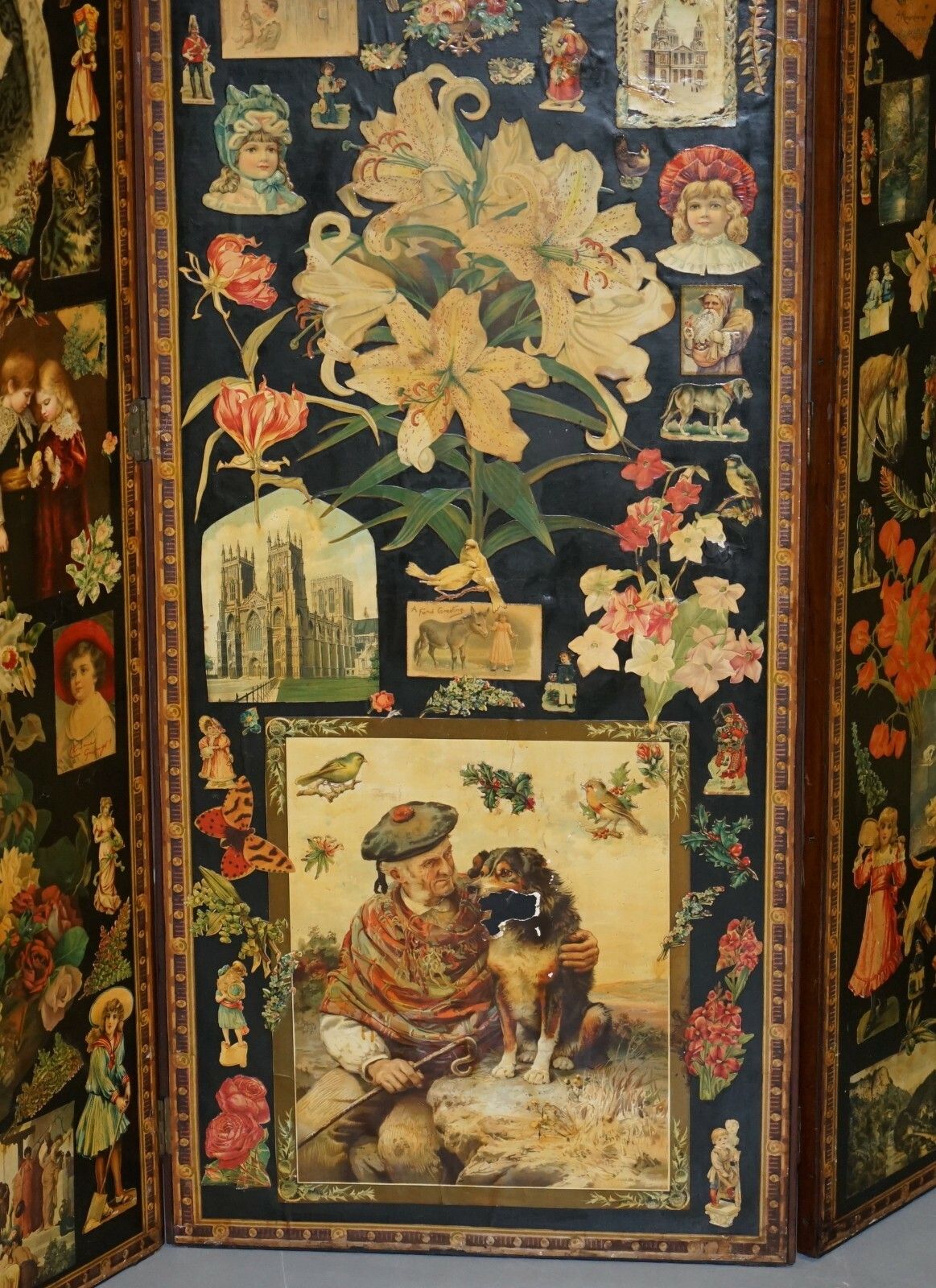 Original Queen Victoria Decoupage Four Panel Folding Screen Totally Original photo vinterior