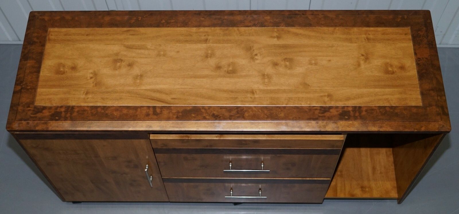 Burr Walnut Sideboard Tv Stand Drawers Designed To House Computer Part Of Suite photo vinterior