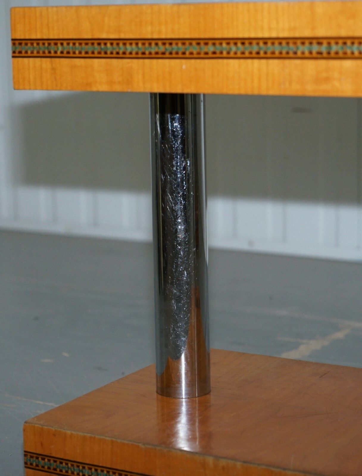 Pair Of Mid Century Modern Chrome Plated & Satinwood Side End Wine Lamp Tables photo buy