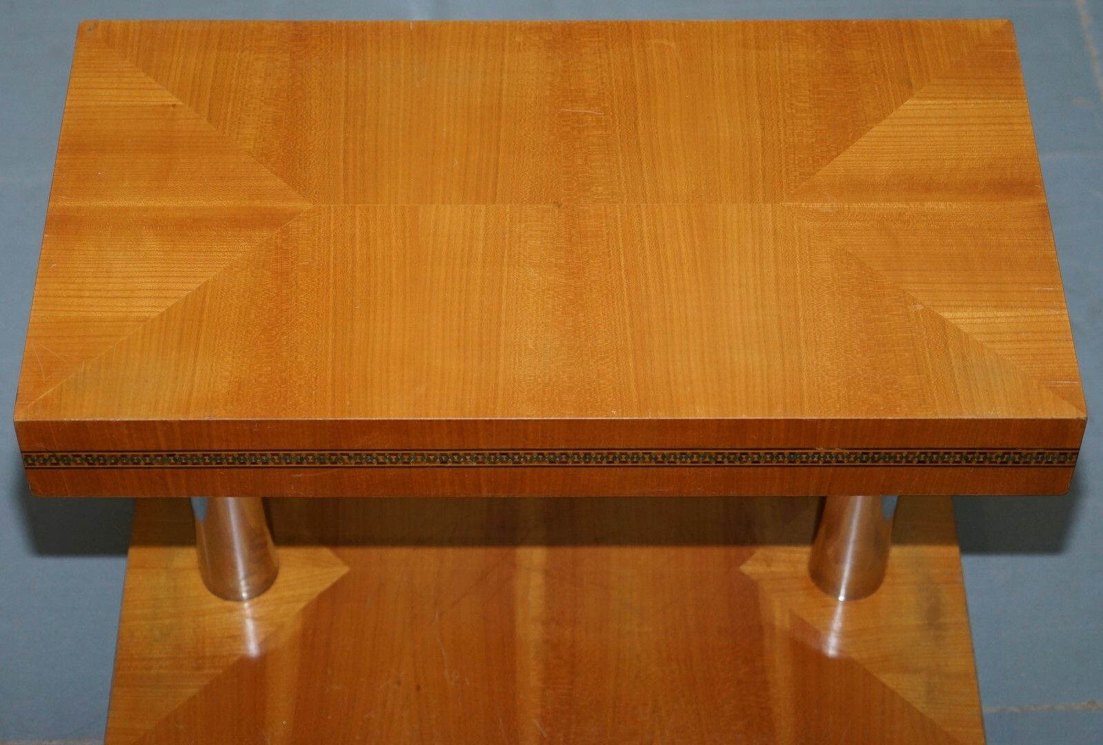 photo for sale Pair Of Mid Century Modern Chrome Plated & Satinwood Side End Wine Lamp Tables