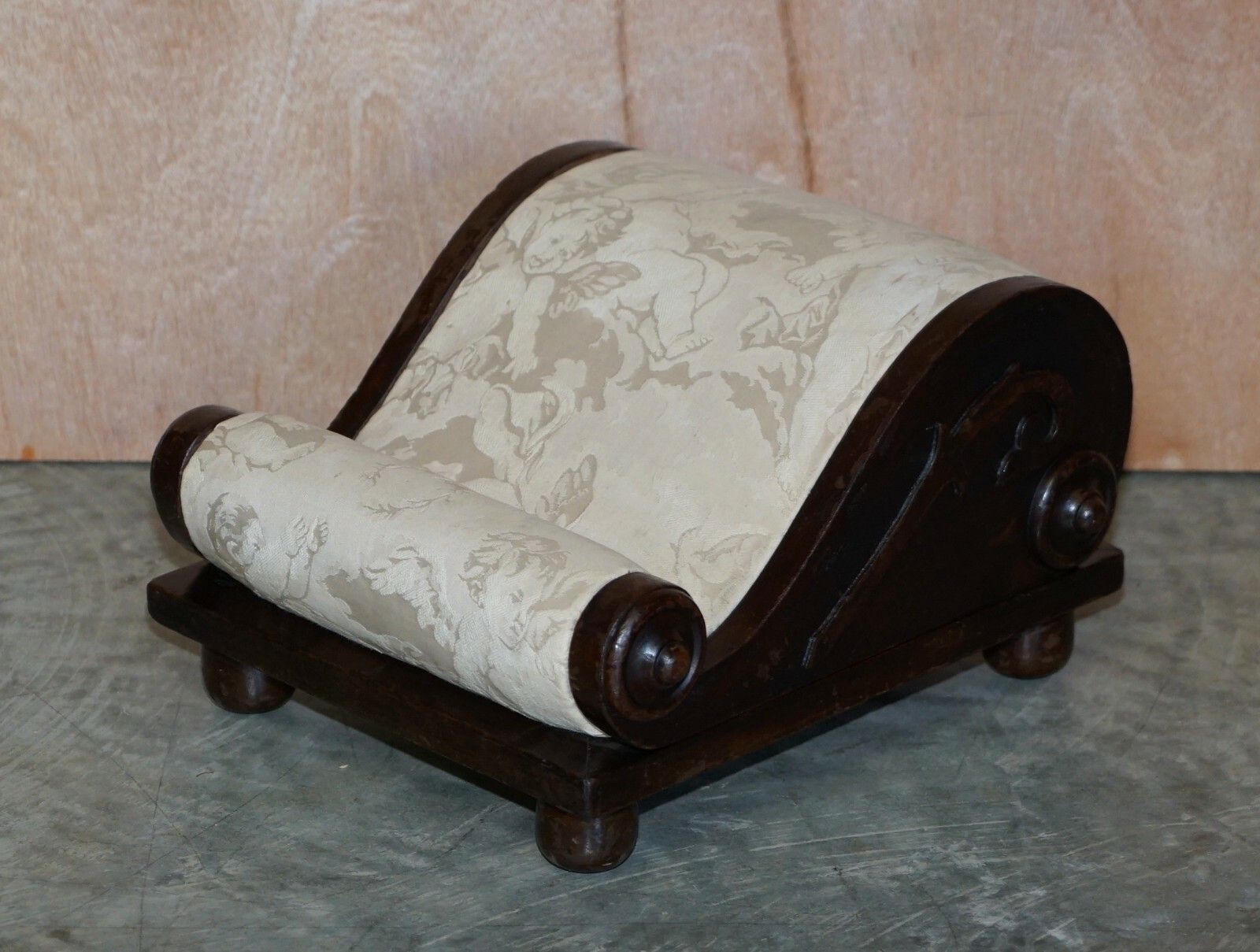Rare Antique Georgian Circa 1800 Footstool With Angel Cherub Upholstery Fabric photo furniture