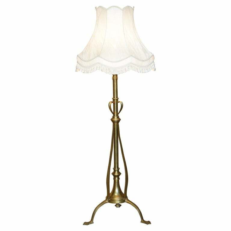 Antique Art Nouveau Floor Standing Lamp Height Adjustable Brass Sculptured Frame