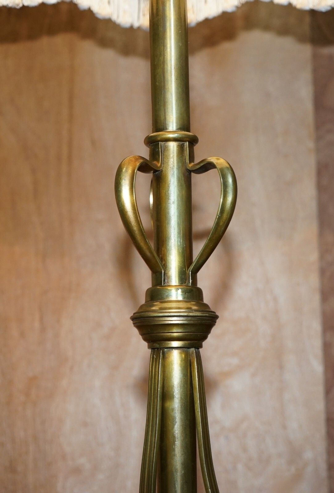Antique Art Nouveau Floor Standing Lamp Height Adjustable Brass Sculptured Frame photo vintage