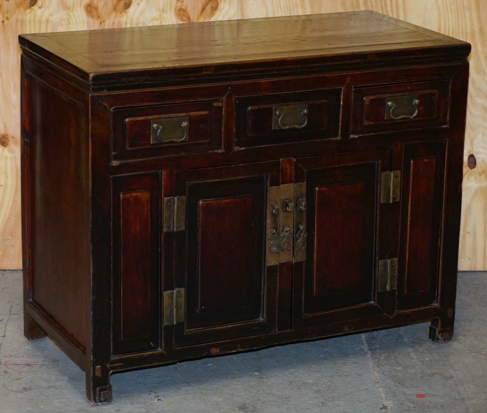 Vintage Chinese Cabinet Cupboard Sideboard Lacquered Carved And Detailed Piece photo for sale