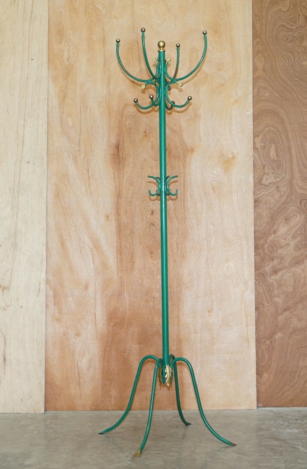 Fine Antique Wrought Iron Green Paint & Gold Leaf Painted Victorian Coat Stand photo furniture