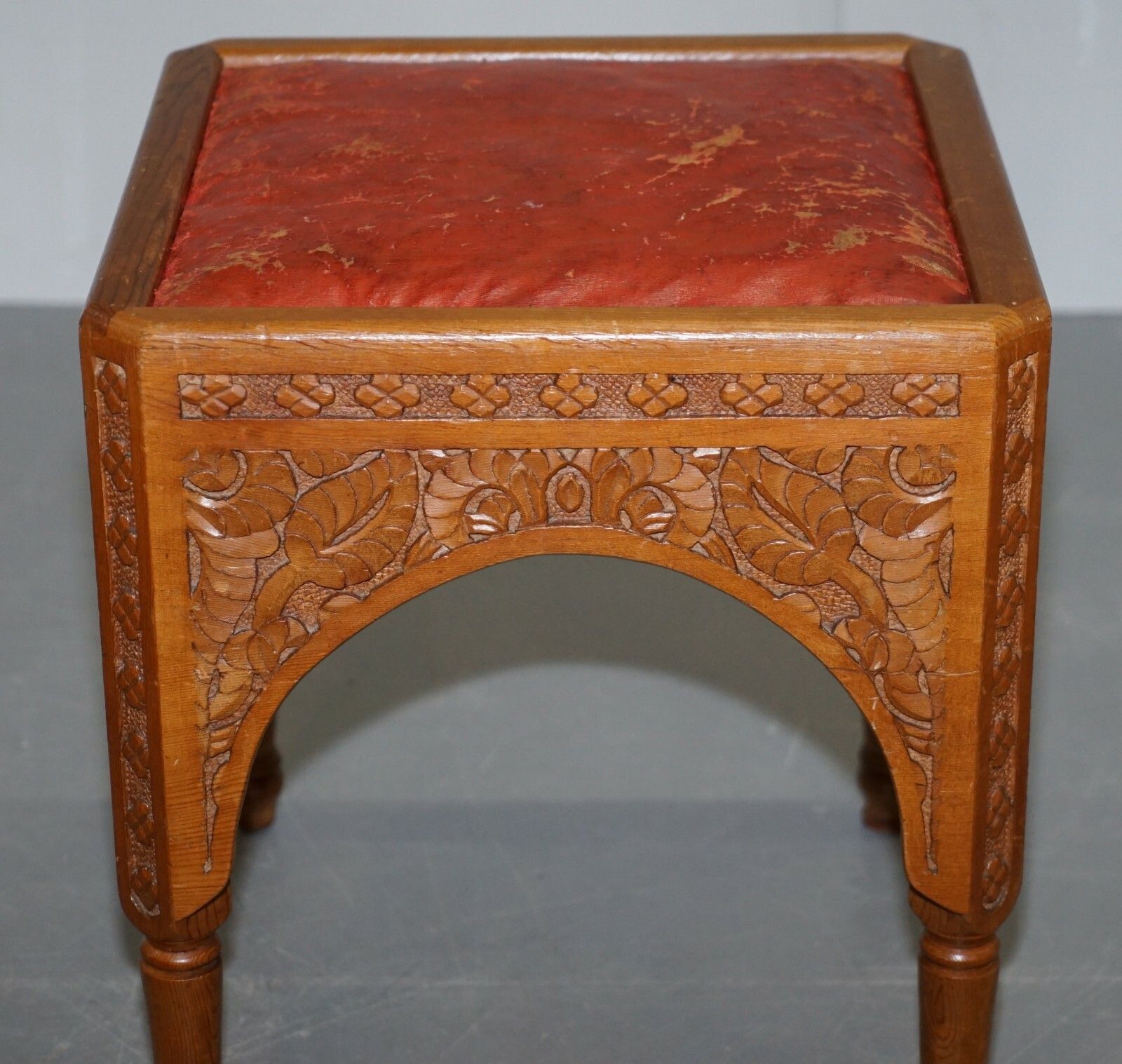 Furniture Pair Of Antique Victorian Hand Carved 19th Century Asethetic Movement Stools photo