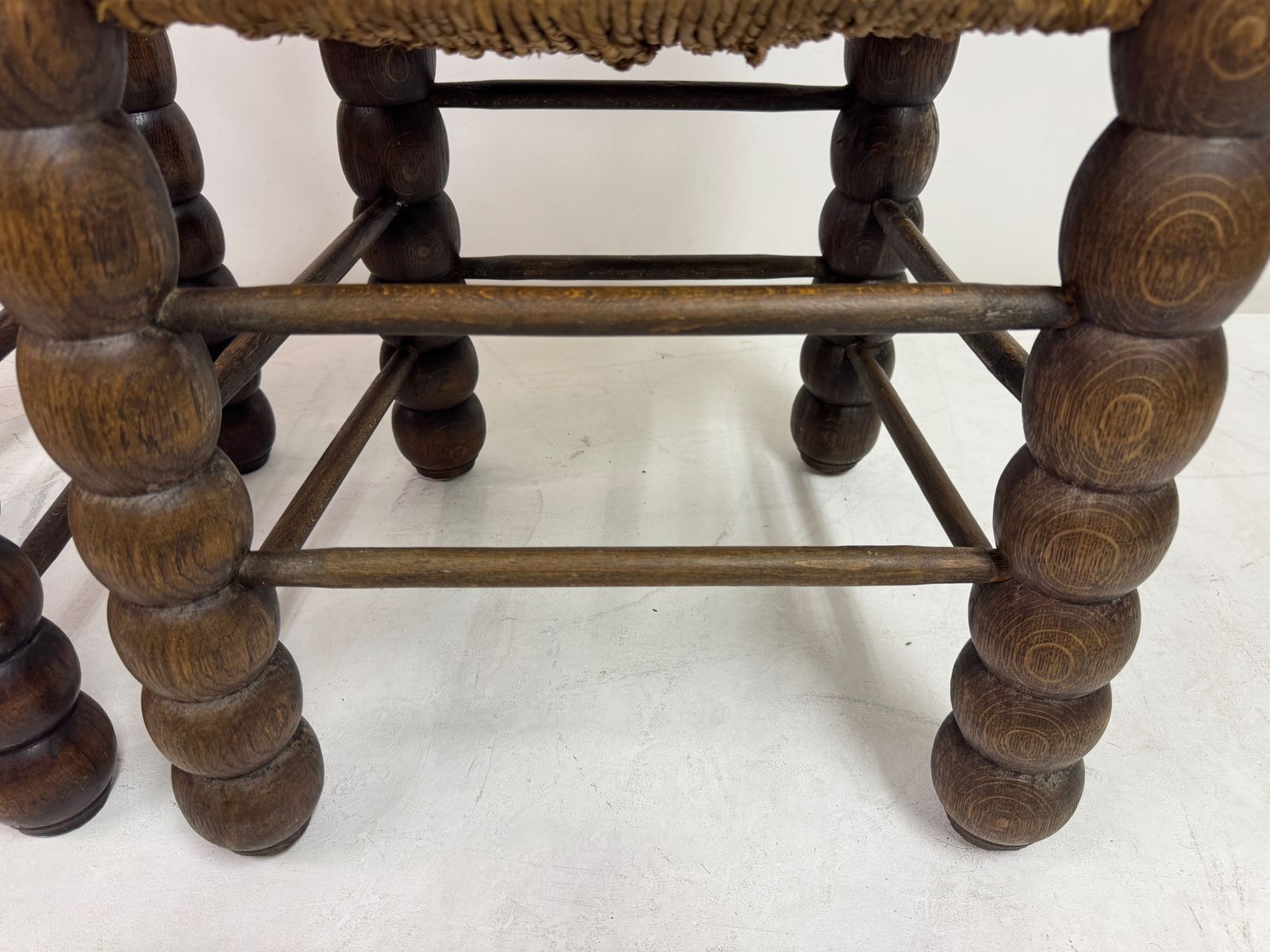 Pair Of French Turned Wood Chairs With Rush Seats, In The Style Of Charles Dudouyt, 1940s photo furniture