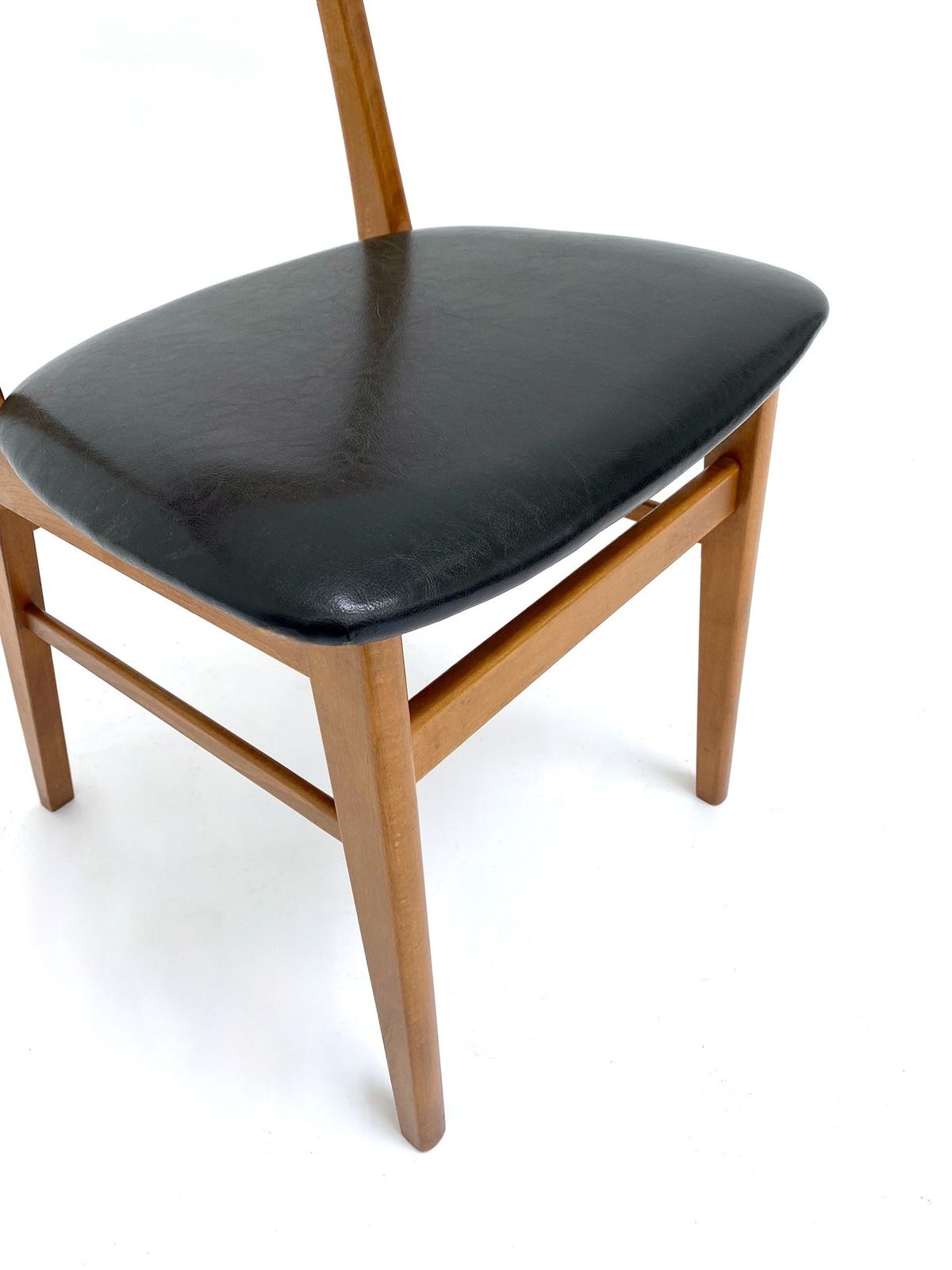 Danish Farstrup Model 210 Set Of 6 Teak And Black Vinyl Dining Chairs Mid Century 1960s photo vintage