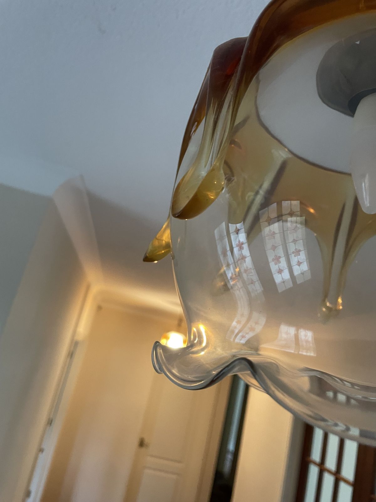 Murano Glass Vintage Ceiling Light Shades And Brass Ceiling Fittings (X2) photo vintage