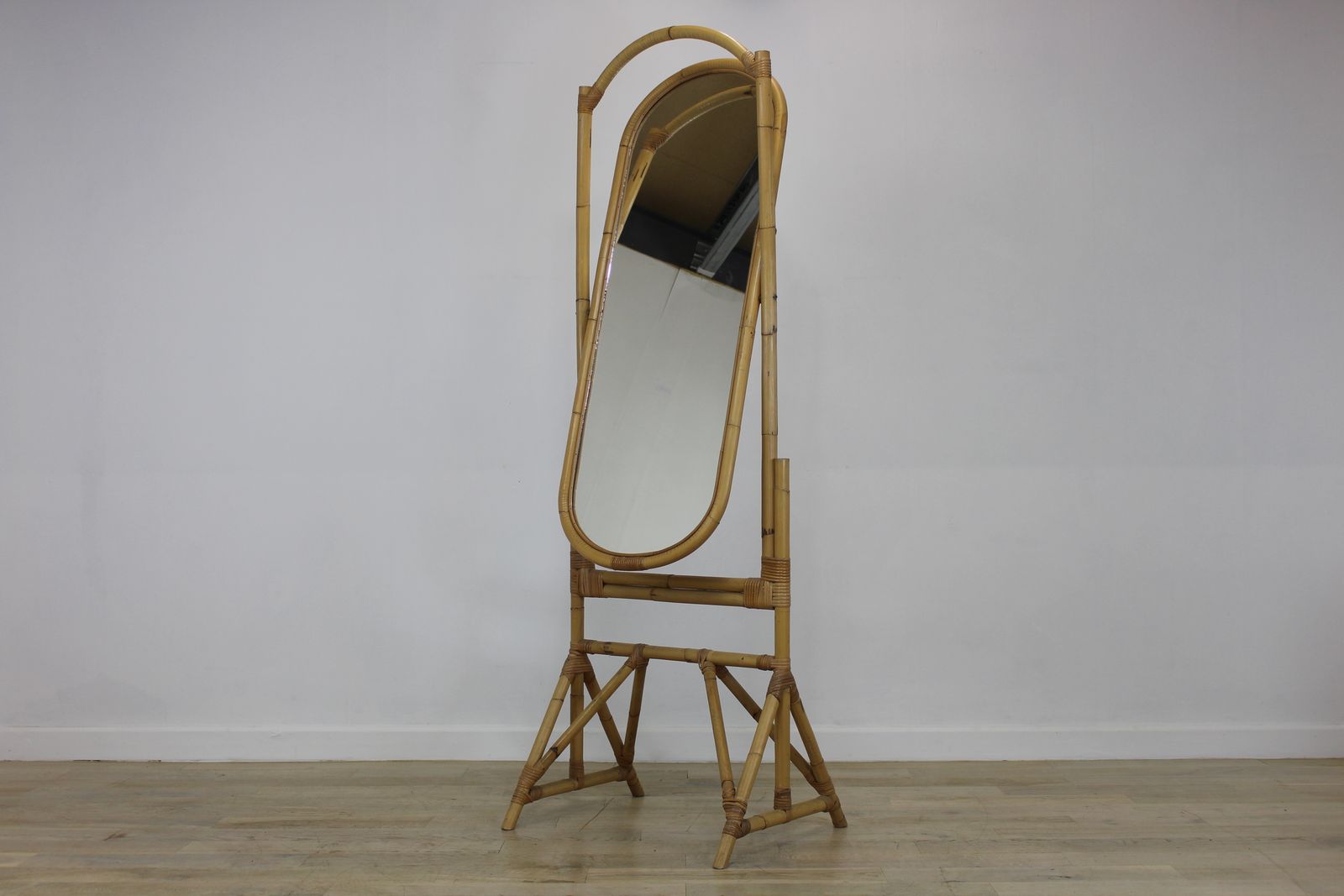 Vintage 1980s Cheval Full Length Bamboo Mirror photo vinterior