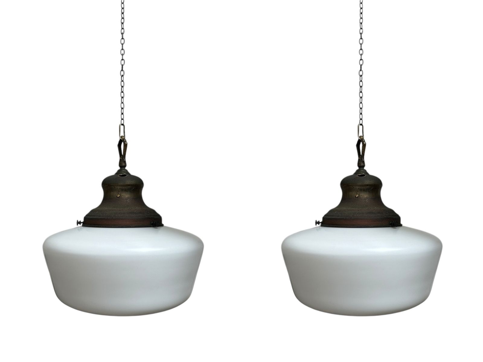 Set Run Xl Antique Church Opaline Milk White Glass Brass Ceiling Pendant Light Lamp photo for sale
