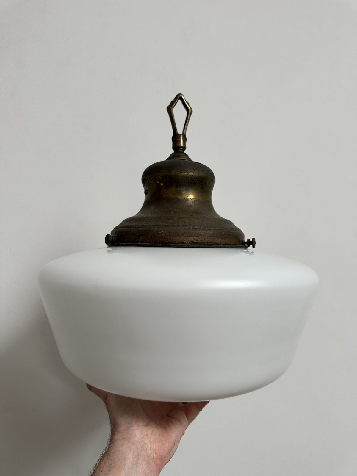 Set Run Xl Antique Church Opaline Milk White Glass Brass Ceiling Pendant Light Lamp photo vintage