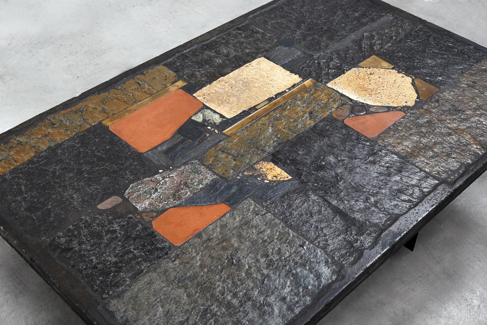 Paul Kingma Slate, Stone, And Brass Inlaid Coffee Table, 1970's photo 4768.0