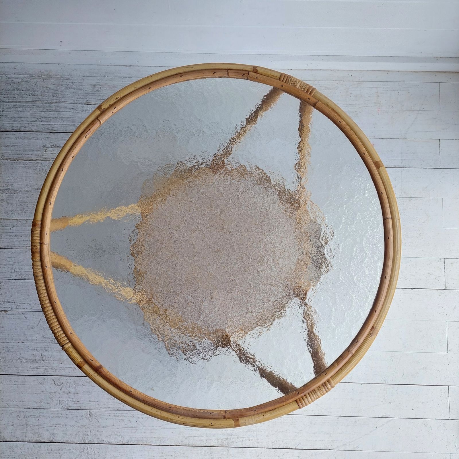 Mid Century Round Bamboo Coffee Table Vintage Rattan Glass Rohé Noordwolde Style 60s 70s photo furniture