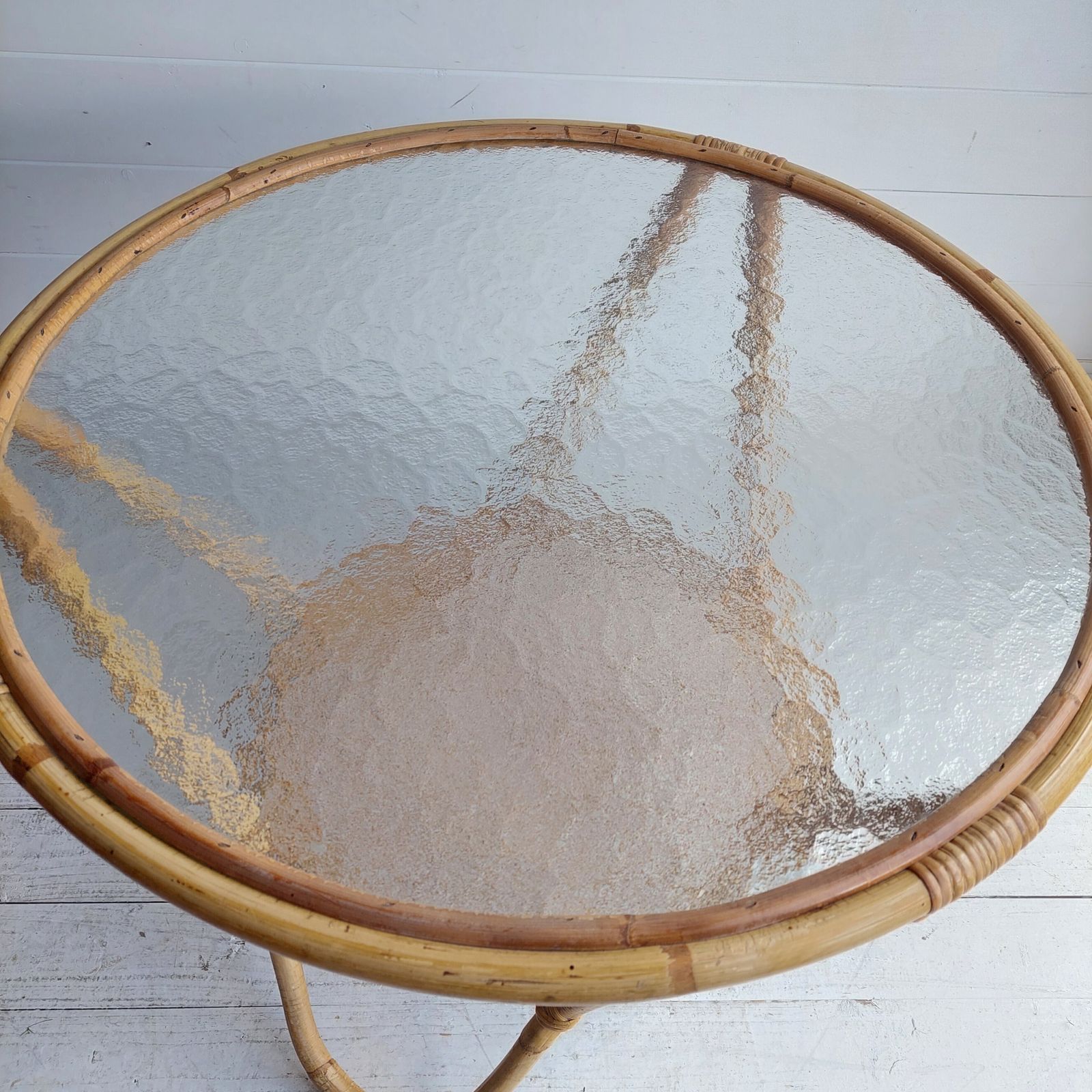 Mid Century Round Bamboo Coffee Table Vintage Rattan Glass Rohé Noordwolde Style 60s 70s photo buy