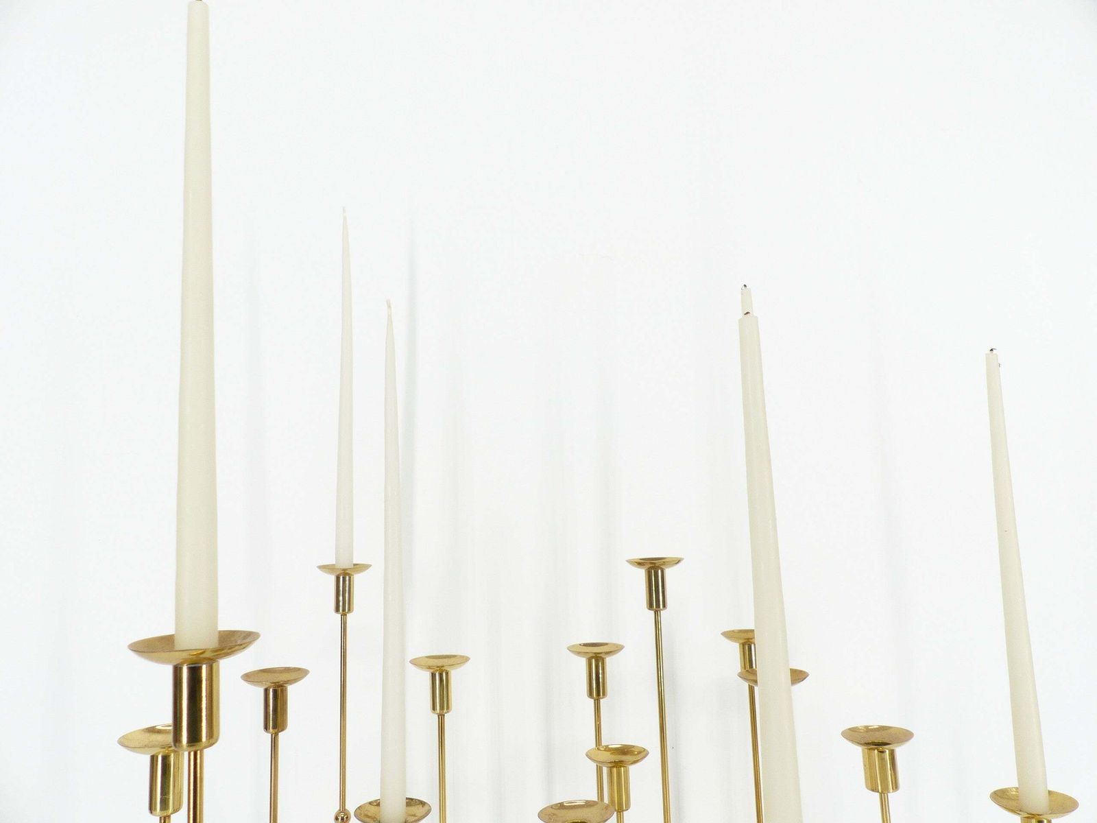 Set Of 15 Scandinavian Candlesticks In Brass And Glass, Gunnar Ander, Ystad Metall, Sweden 1960 photo vintage