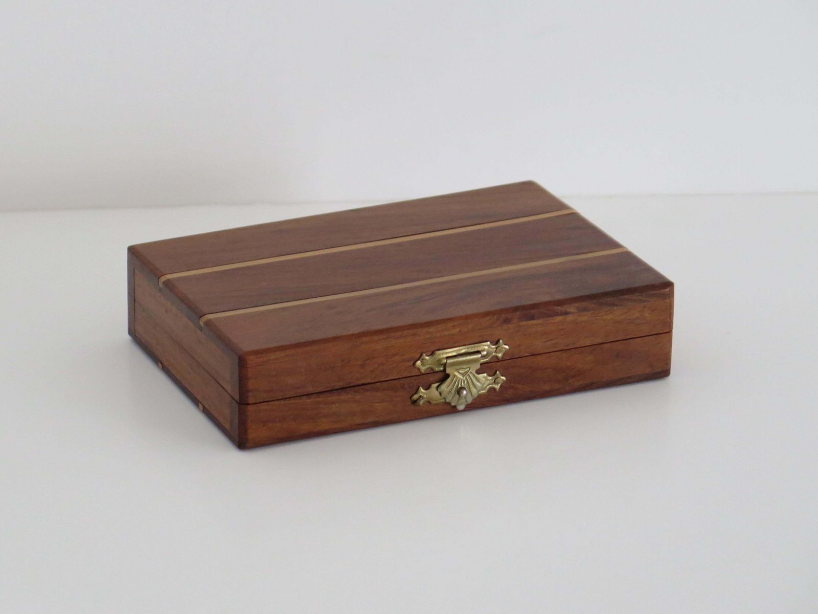 photo for sale Miniature Travelling Chess Set Game Handmade In Walnut Inlaid Box, Circa 1940s