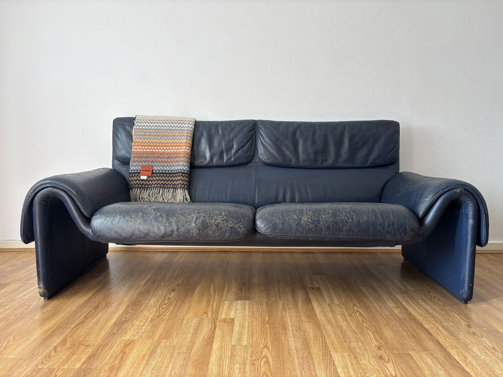 Vintage 1980s 1983 De Sede Ds 2011 2 Seater Luxury Blue Leather Sofa Couch photo vintage