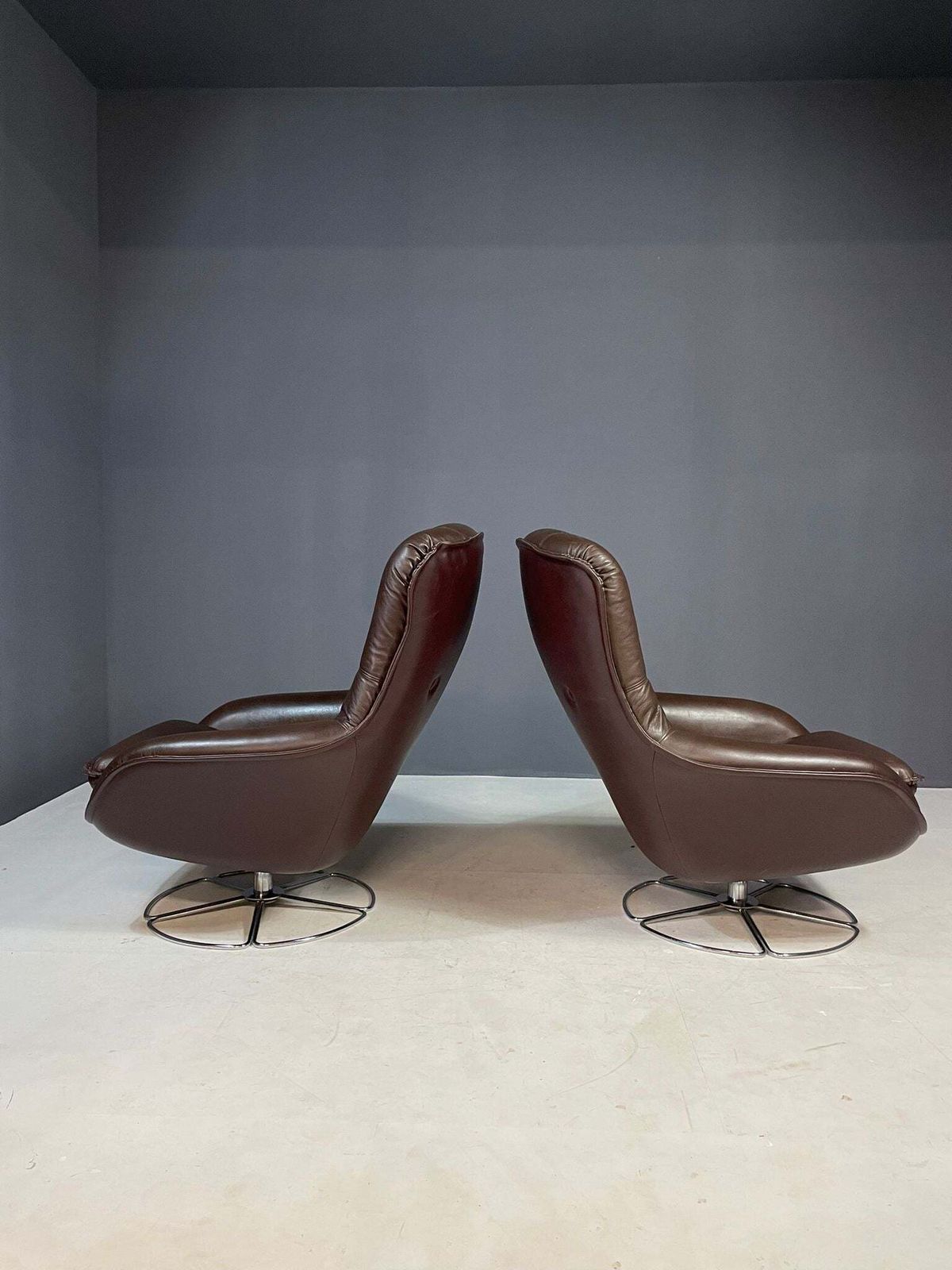 Pair Of Leather Swivel Armchairs By Peem, Finland, 1970s photo vinterior