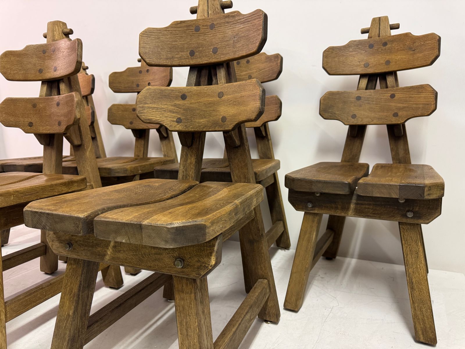 Set Of Six Brutalist Dining Chairs In Oak, Low Countries, 1960s photo furniture