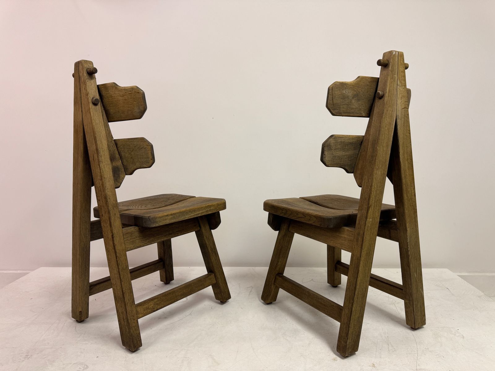 Set Of Six Brutalist Dining Chairs In Oak, Low Countries, 1960s photo vinterior
