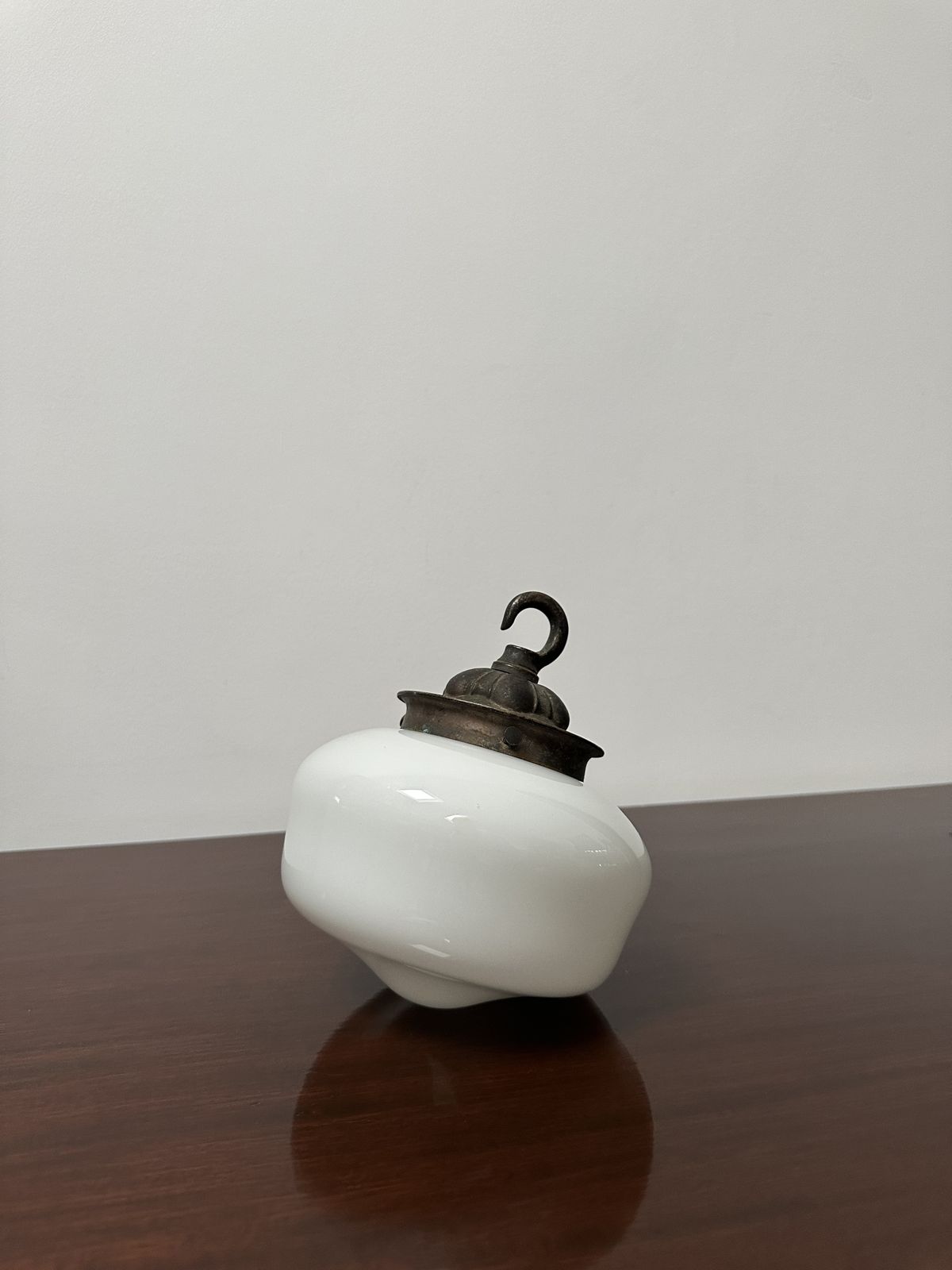 Small Petite Antique English Opaline Milk Glass Brass Ceiling Pendant Light Lamp photo Lighting