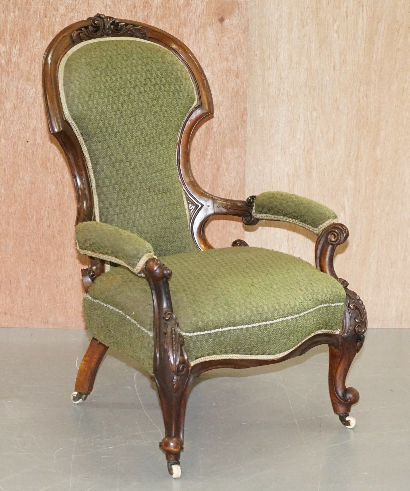 Lovely Victorian Library Reading Carved Wood Show Framed Armchair Original photo furniture