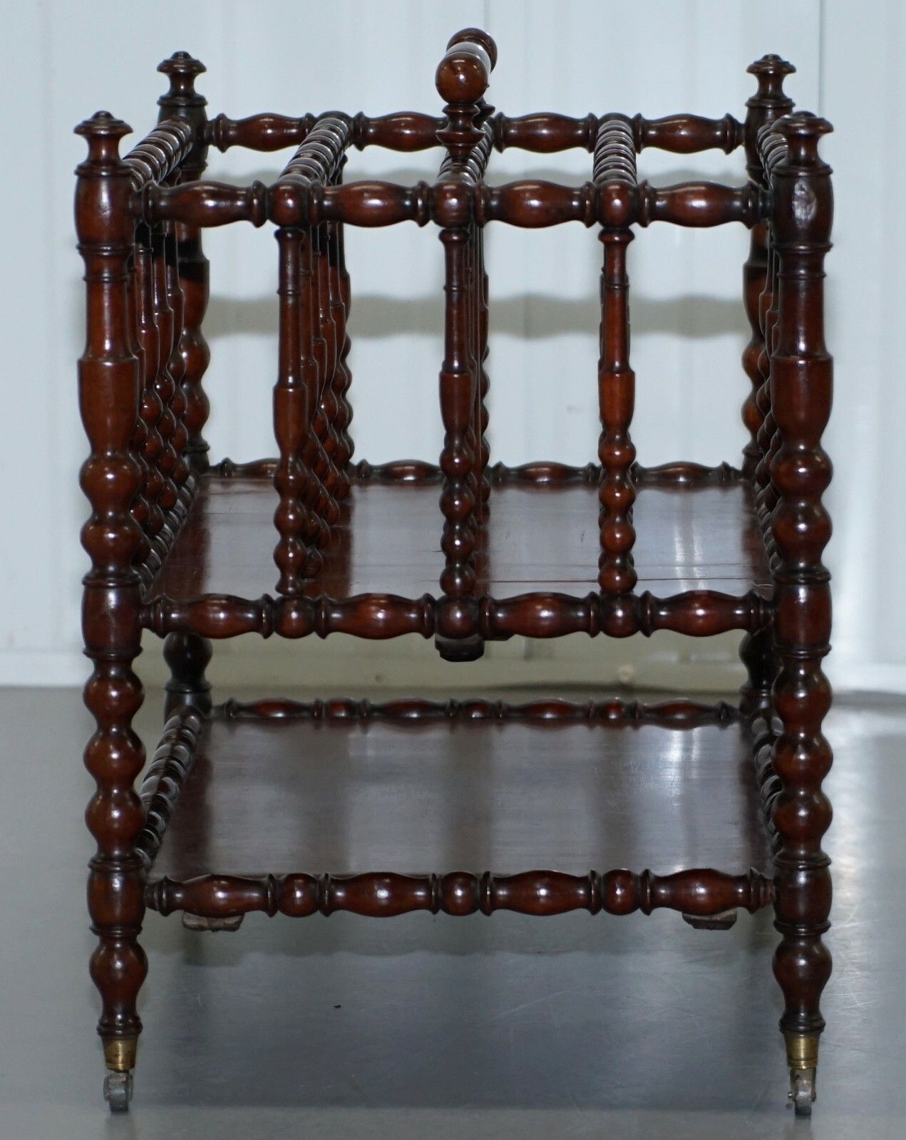 photo furniture Rare Napoleon III Fruitwood Four Division Canterbury With Bobbin Turned Frame