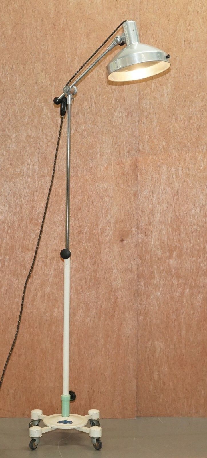 Mid Century Sol Tan Industrial Articulated Floor Lamp & Original Heating Bulb photo furniture