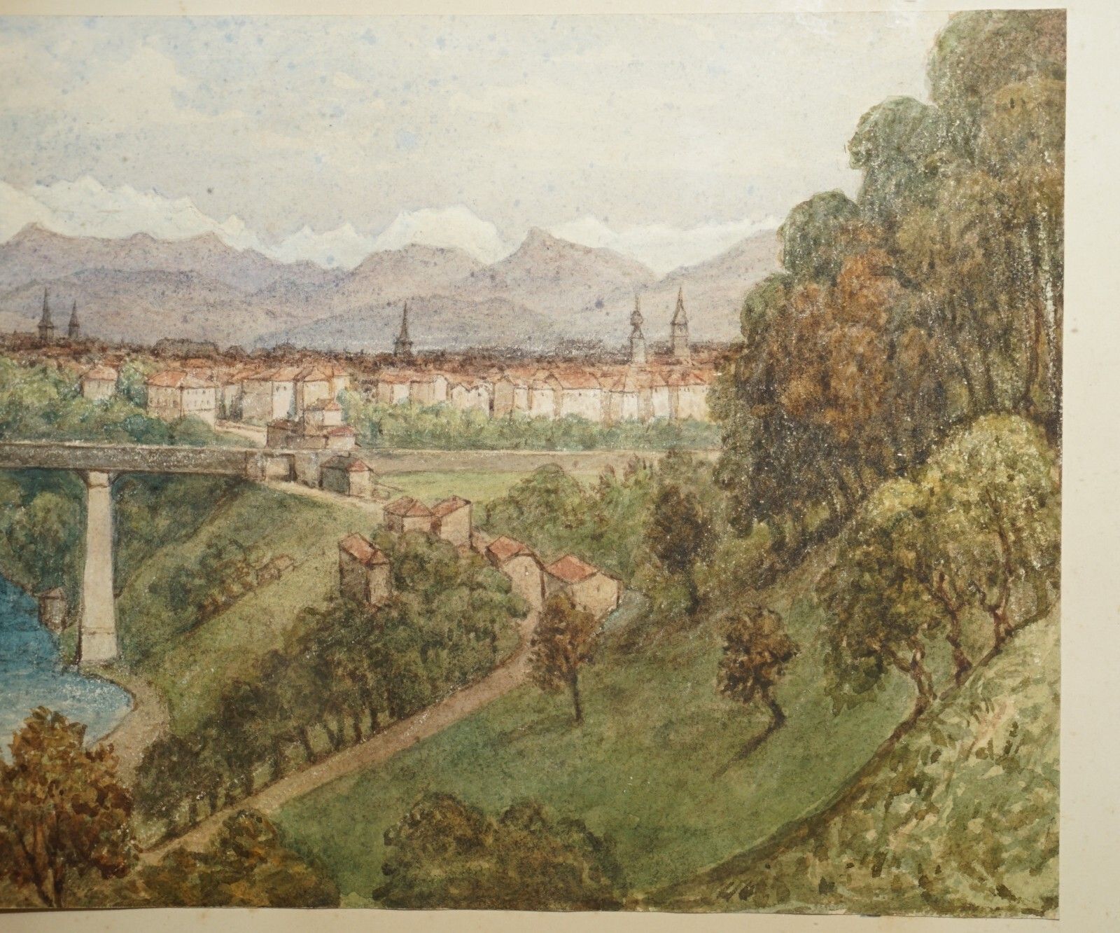 photo furniture Fine Antique Dated 1850 Watercolour Painting Of A Bridge In Berne Switzerland