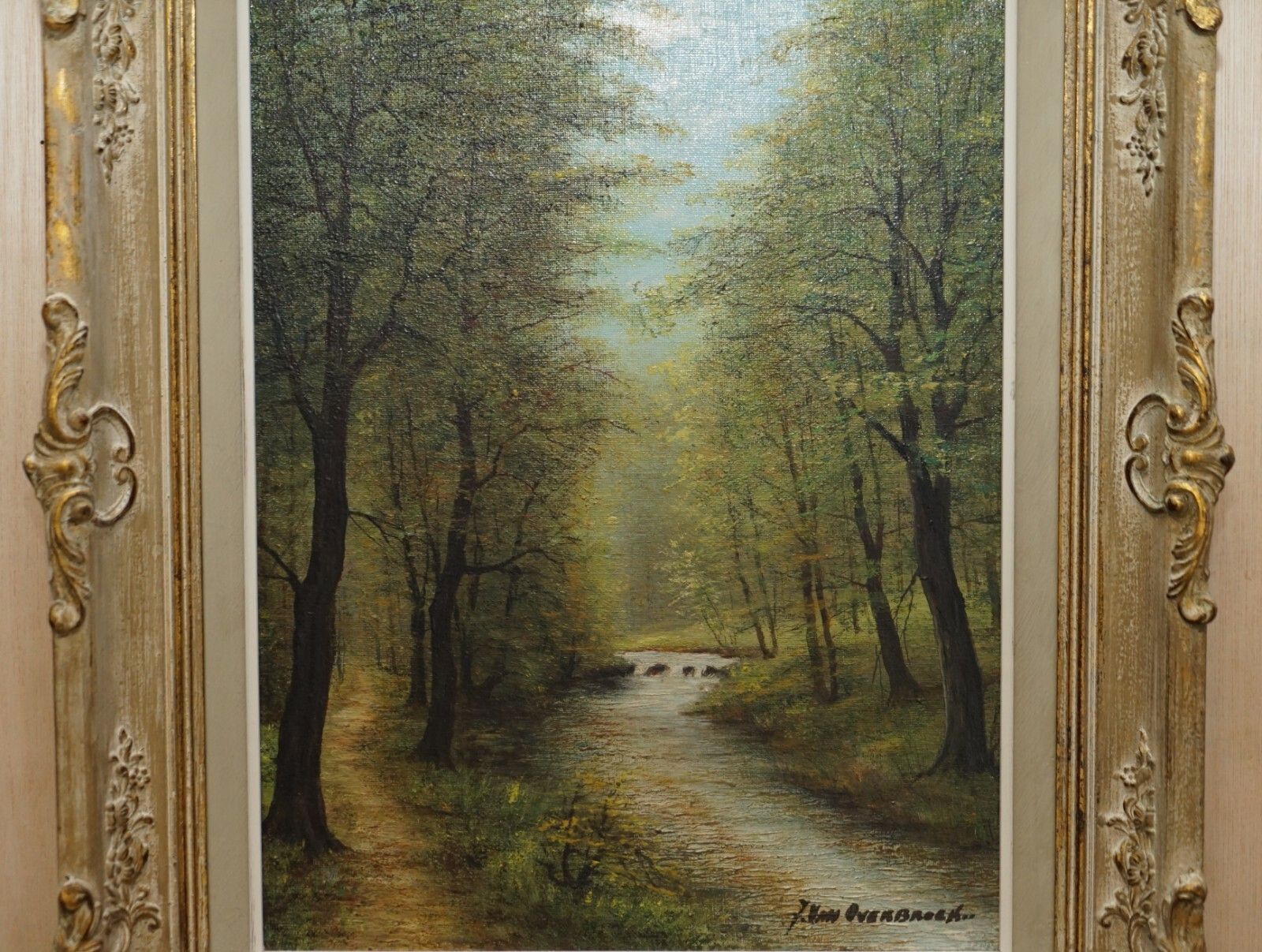 Antique Flemish Oil Painting Signed Van Overbroek Circa 1880 Lovely Rural Scene photo for sale