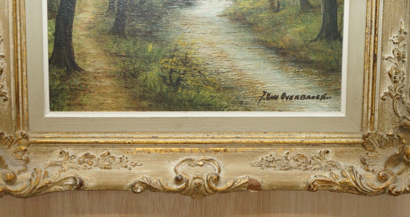 Antique Flemish Oil Painting Signed Van Overbroek Circa 1880 Lovely Rural Scene photo vintage