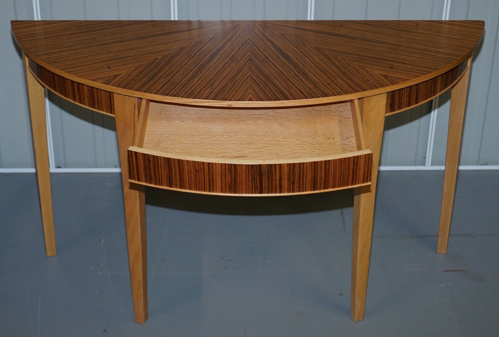 Furniture Brand New Ex Display Bevan Funnell Phoenix Zebrano Wood Demi Lune Console Table photo