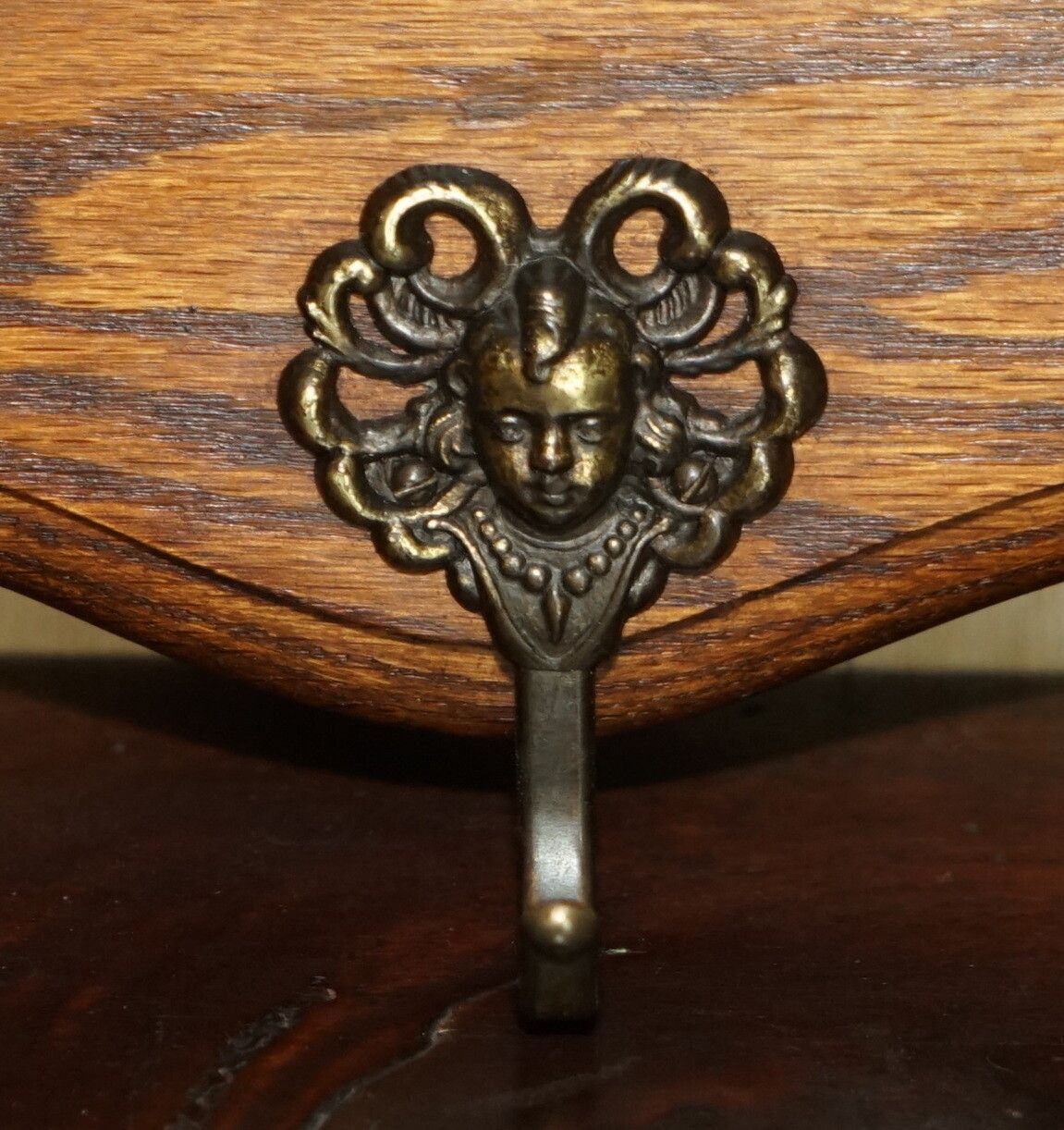photo for sale Antique Dutch Heavily Carved Oak Coat Hat Scarf Wall Rack Hanger Royal Hooks