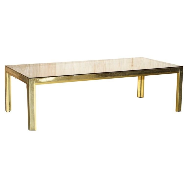 Circa 1950's Mid Century Modern Brass& Glass Coffee Cocktail Table Part Suite