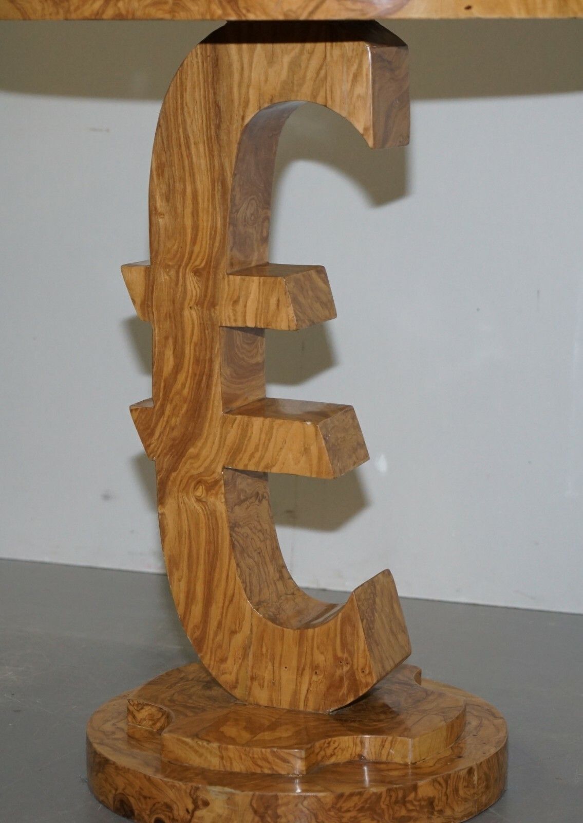 Lovely Art Deco Style Burr Walut Side End Lamp Table With Euro Sign Base photo vintage
