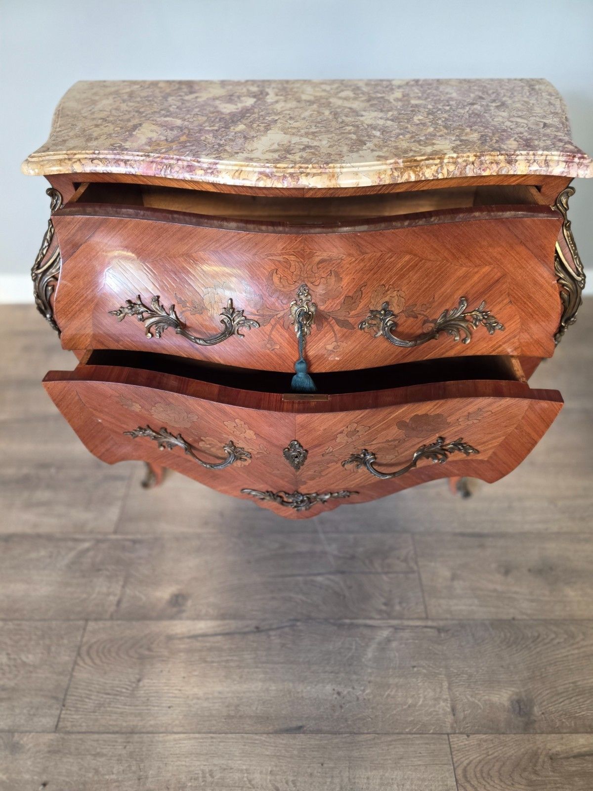 Furniture Antique French Inlaid Marble Top Commode/Chest photo