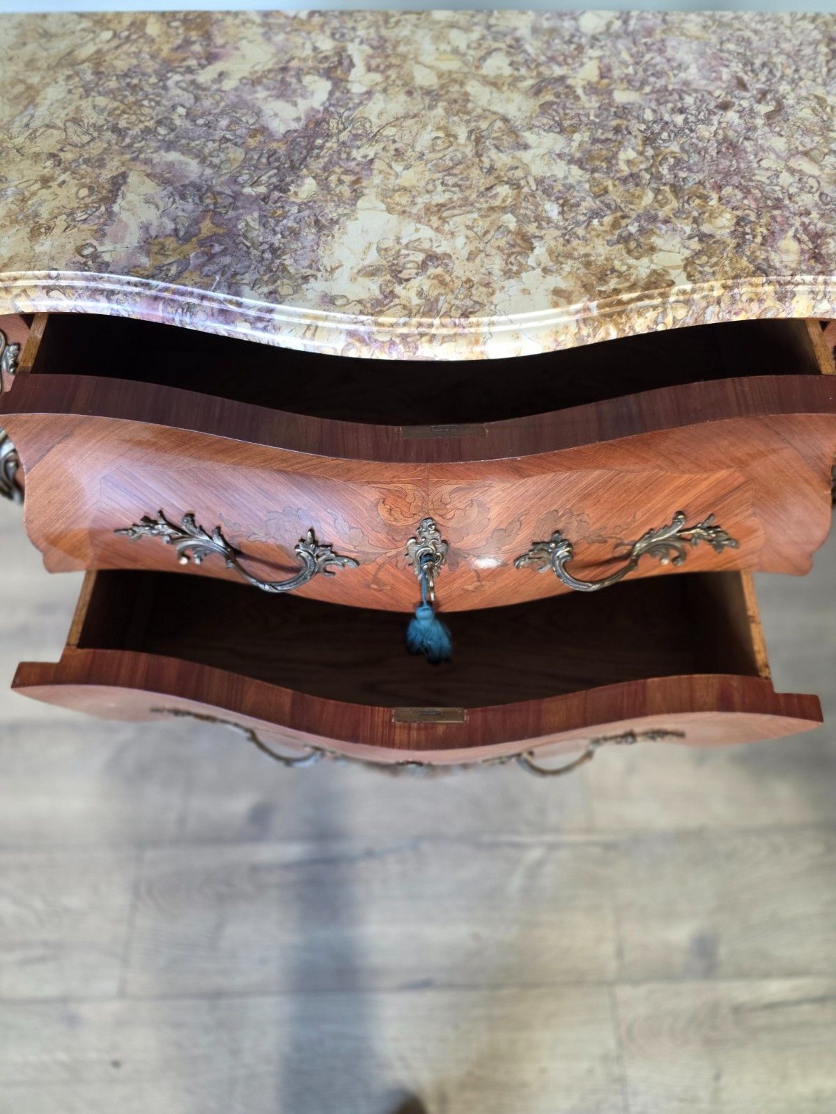 895.0 Antique French Inlaid Marble Top Commode/Chest photo
