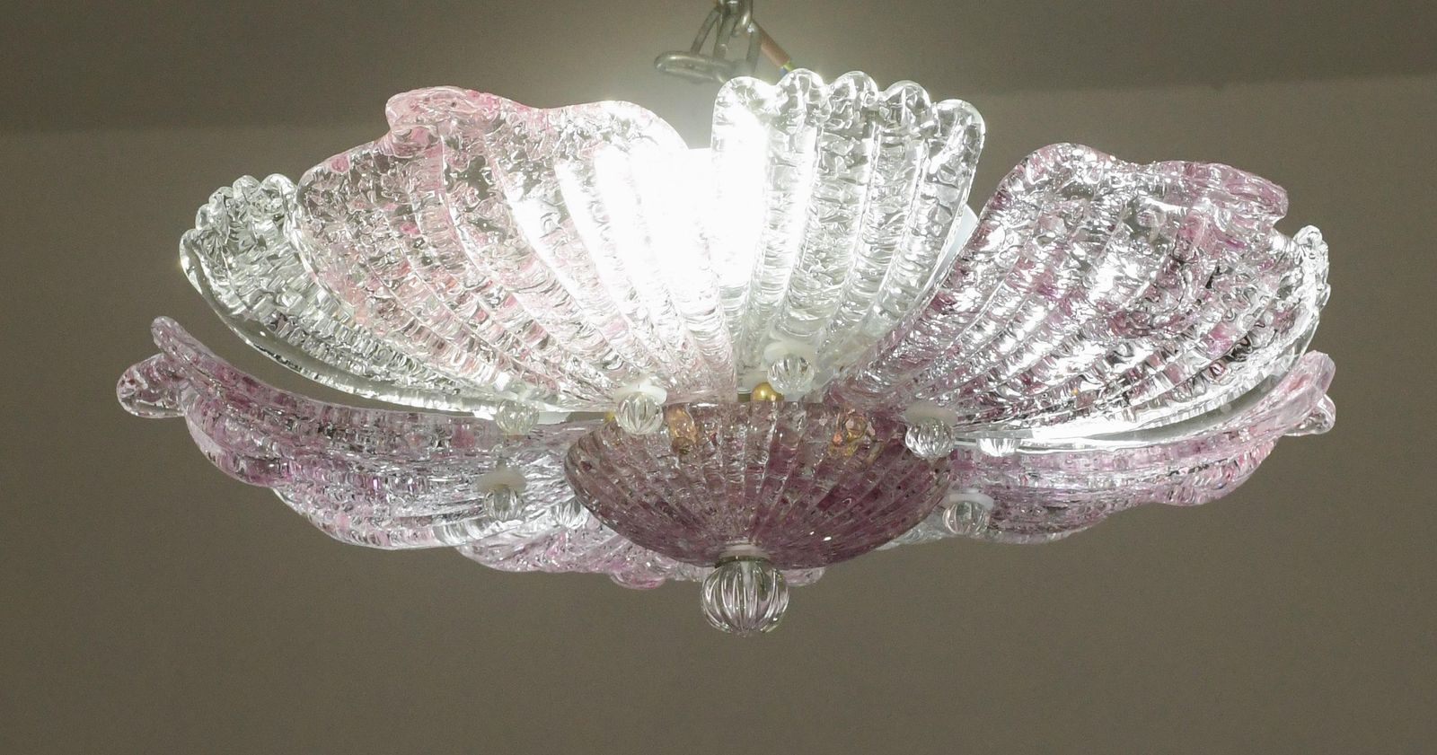 Set Of 2 Charming Vintage Murano Glass Ceiling Lamp Pink photo for sale