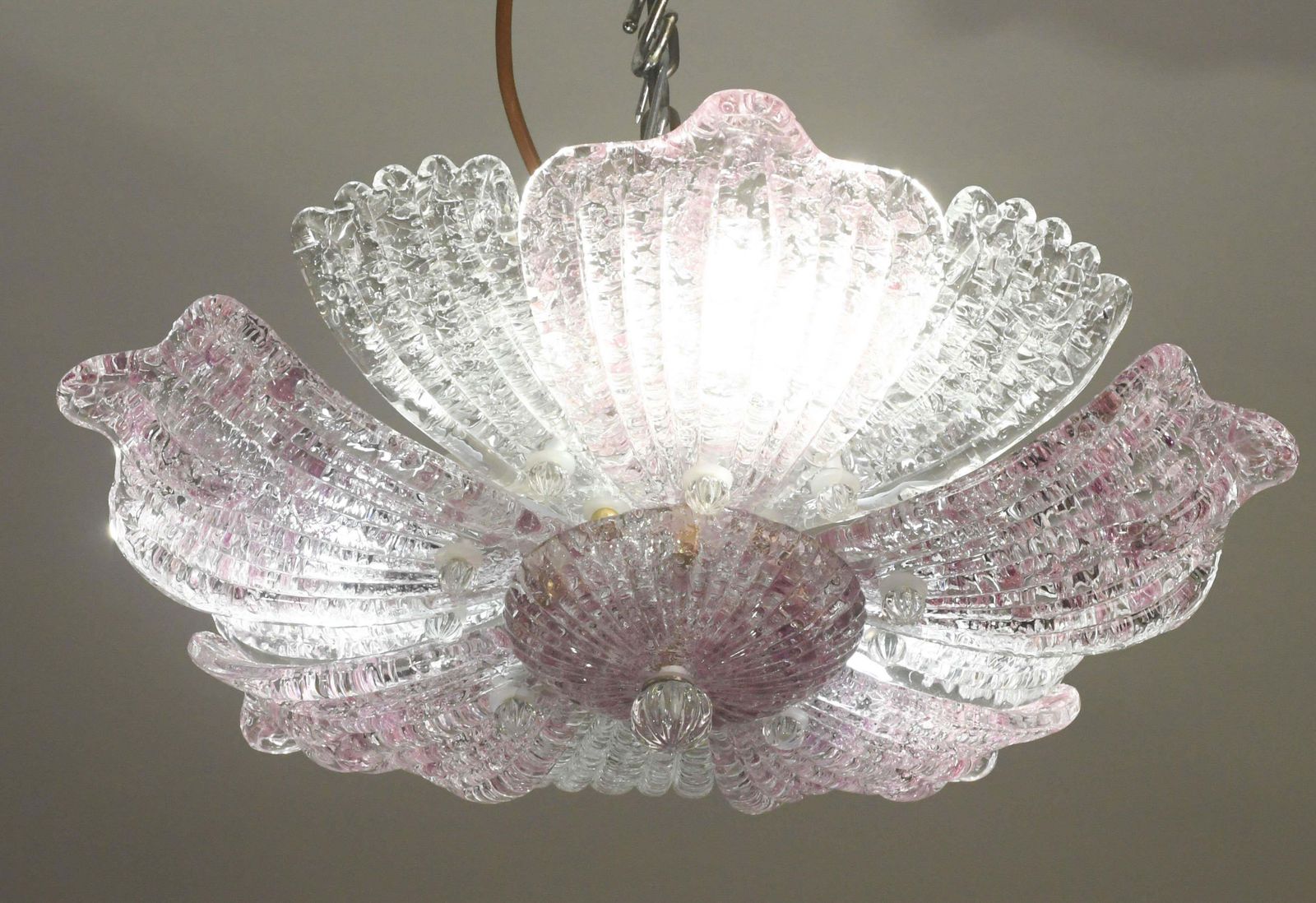 Set Of 2 Charming Vintage Murano Glass Ceiling Lamp Pink photo Lighting
