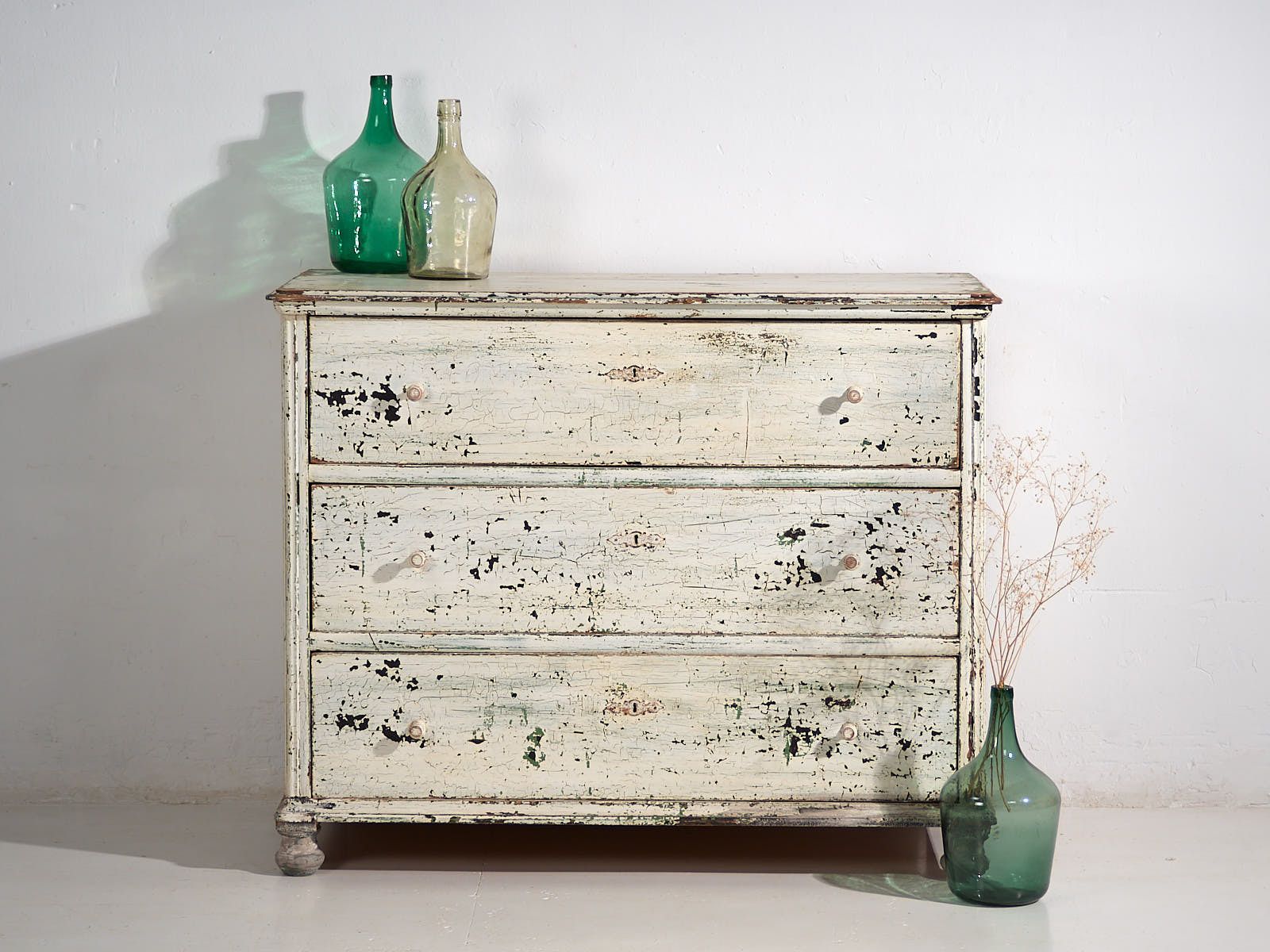 Large Antique Chest Of Drawers With White Patina (C.1920) #42