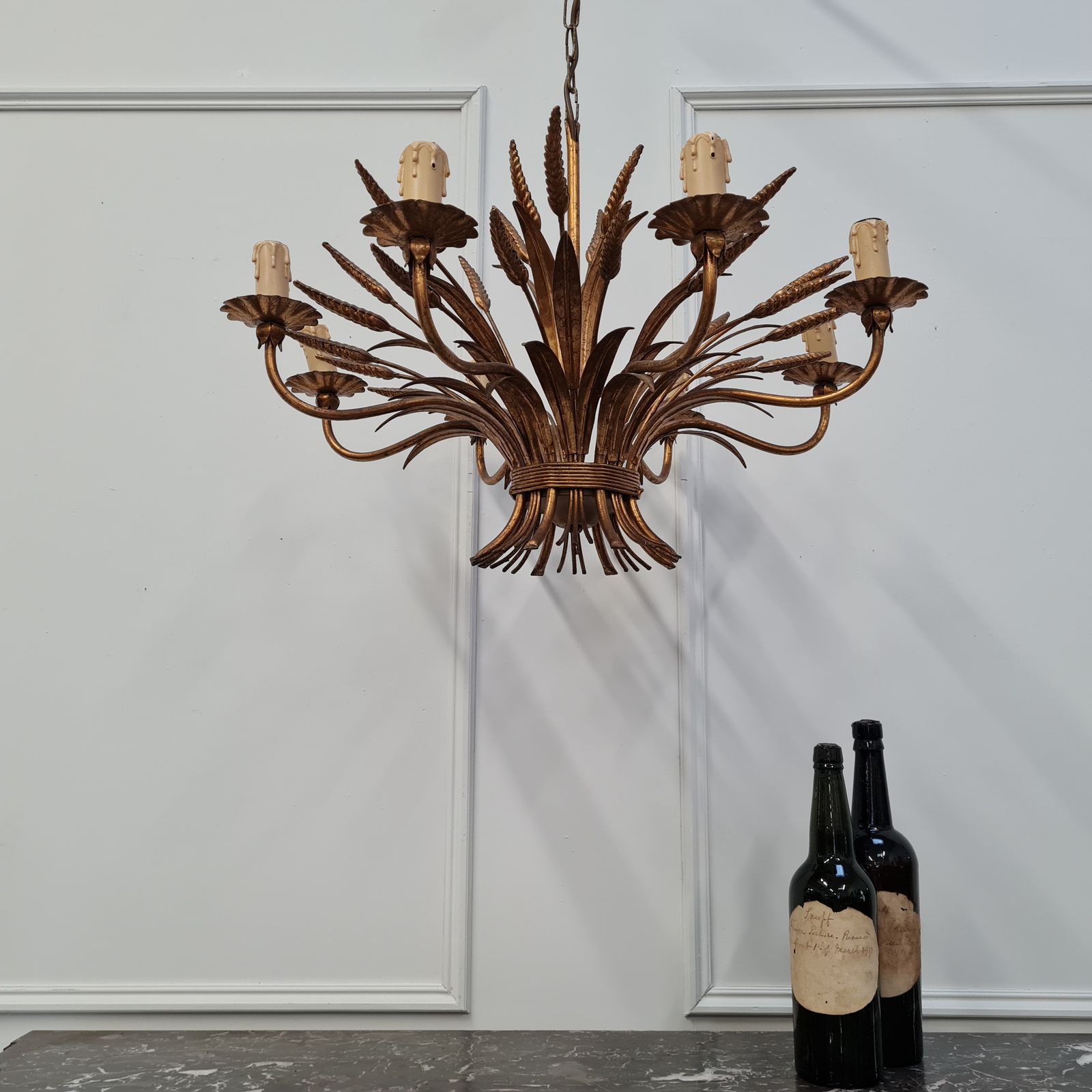 Vintage French Wheatsheaf Chandelier C1950 Free Delivery Uk photo for sale