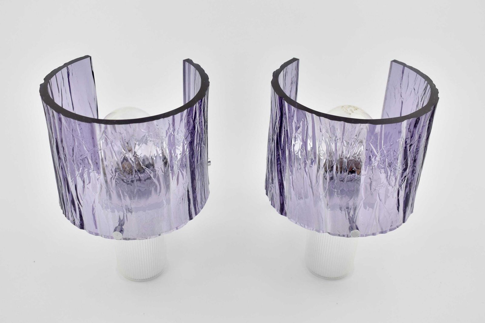 Mid Century Modern Amethyst Wall Sconces Silver Lights | Vintage Fixtures Bedside Purple French Ice Glass Mcm Midmod 1960s 1970s Modernist photo Lighting