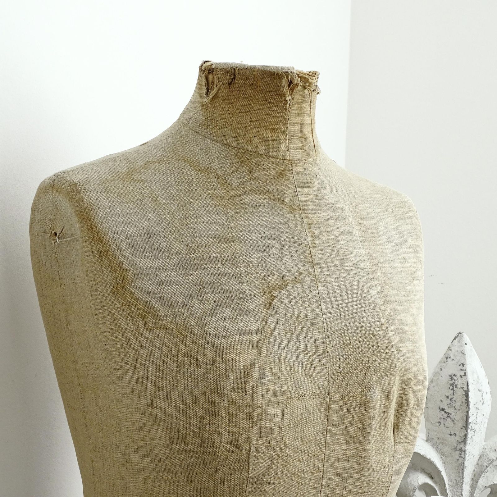 Antique French Mannequin: Tailor Dummy Female Dress Form, Oak Stand photo 360.0