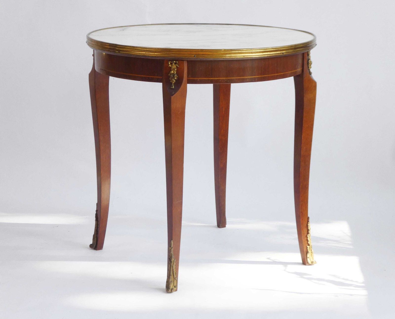 Antique French Round Coffee Table, Louis XV Style Side Table With Mable Top And Brass Details photo Furniture