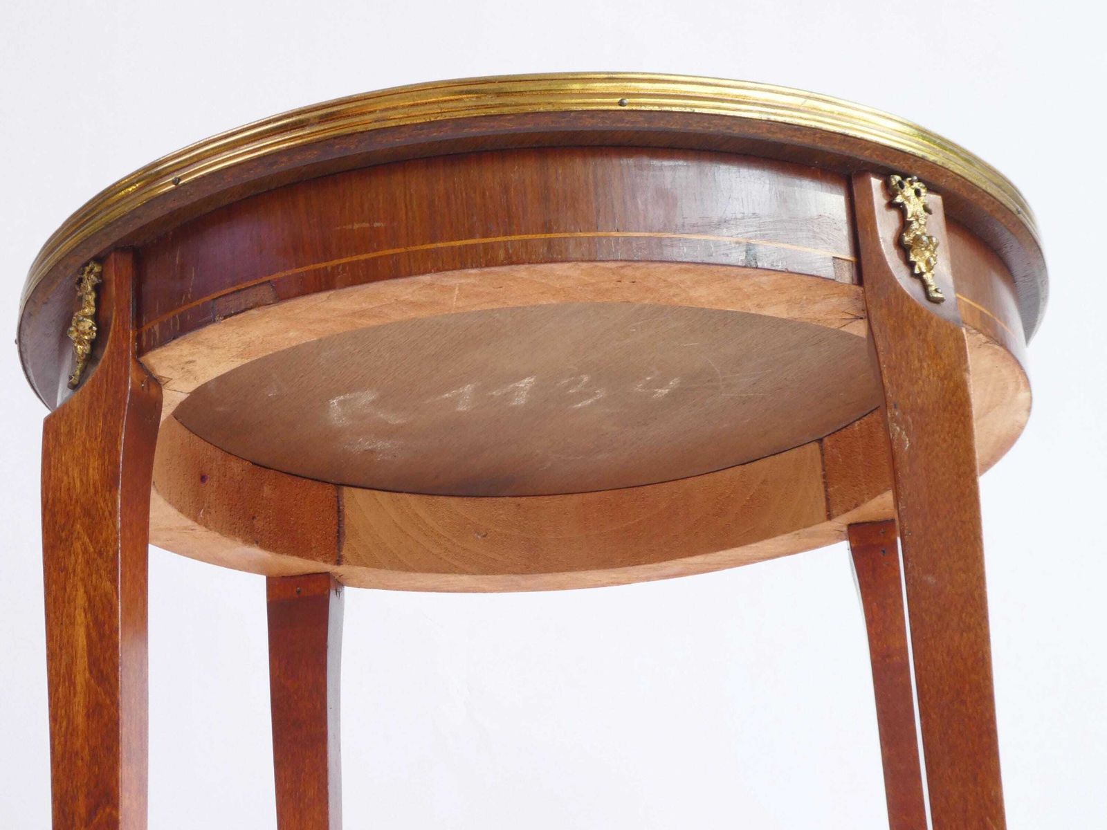 Antique French Round Coffee Table, Louis XV Style Side Table With Mable Top And Brass Details photo vintage