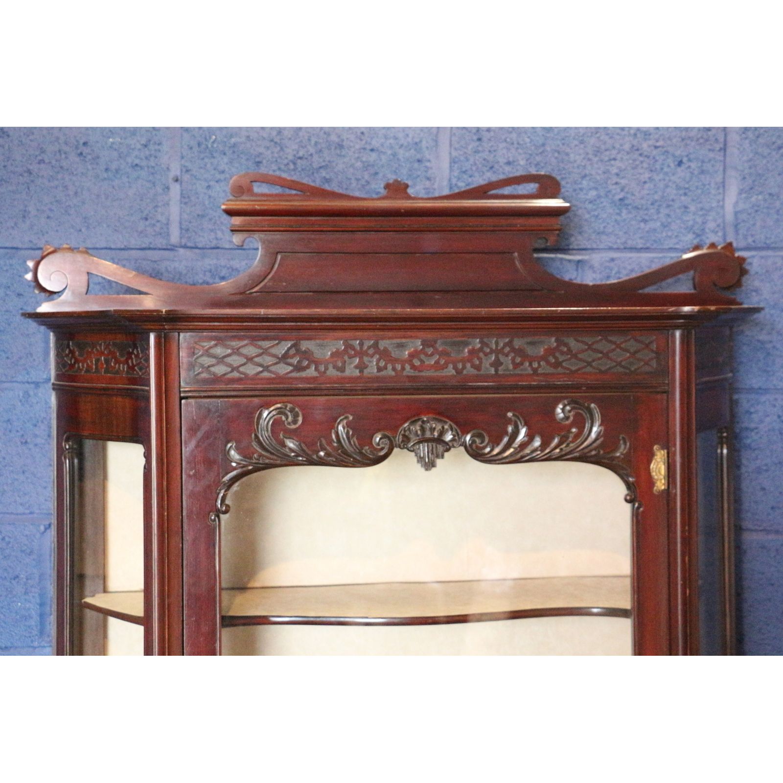 A Quality Victorian Carved Mahogany Display Cabinet Raised On Cabriole Supports photo Furniture